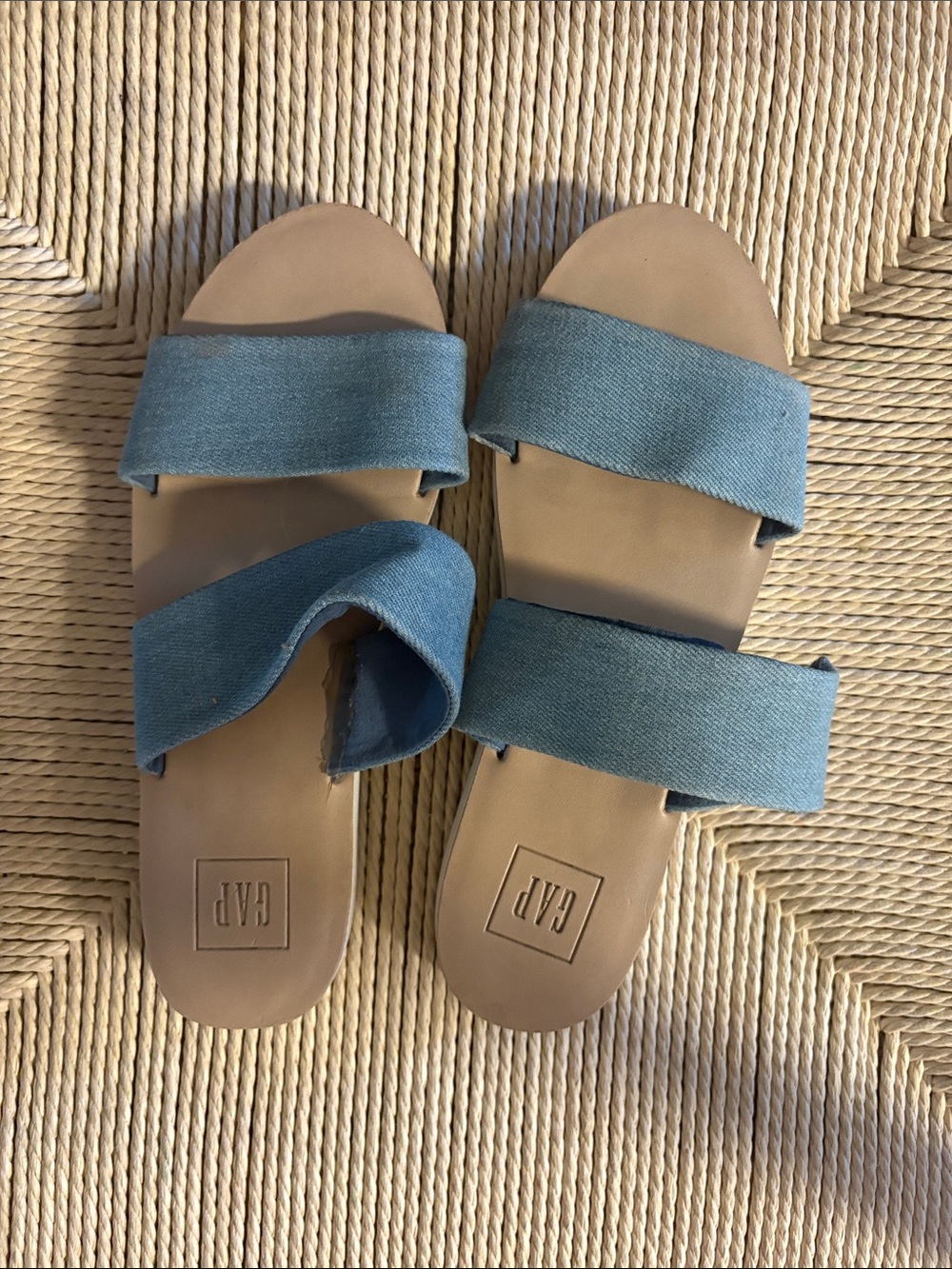 GAP Women's Denim Blue Double-Strap Slide Sandals